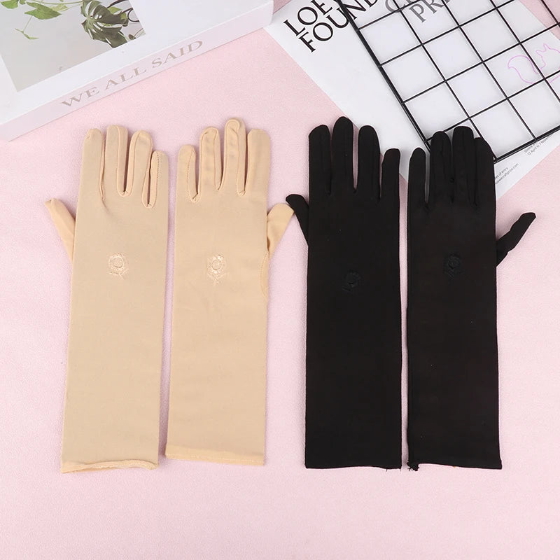 31cm Medium Long Embroidered Gloves Women Sunscreen Driving Gloves Stretch Anti-UV Breathable Glove Spring Summer Thin Gloves Peaceful Pleasures Health and Wellness