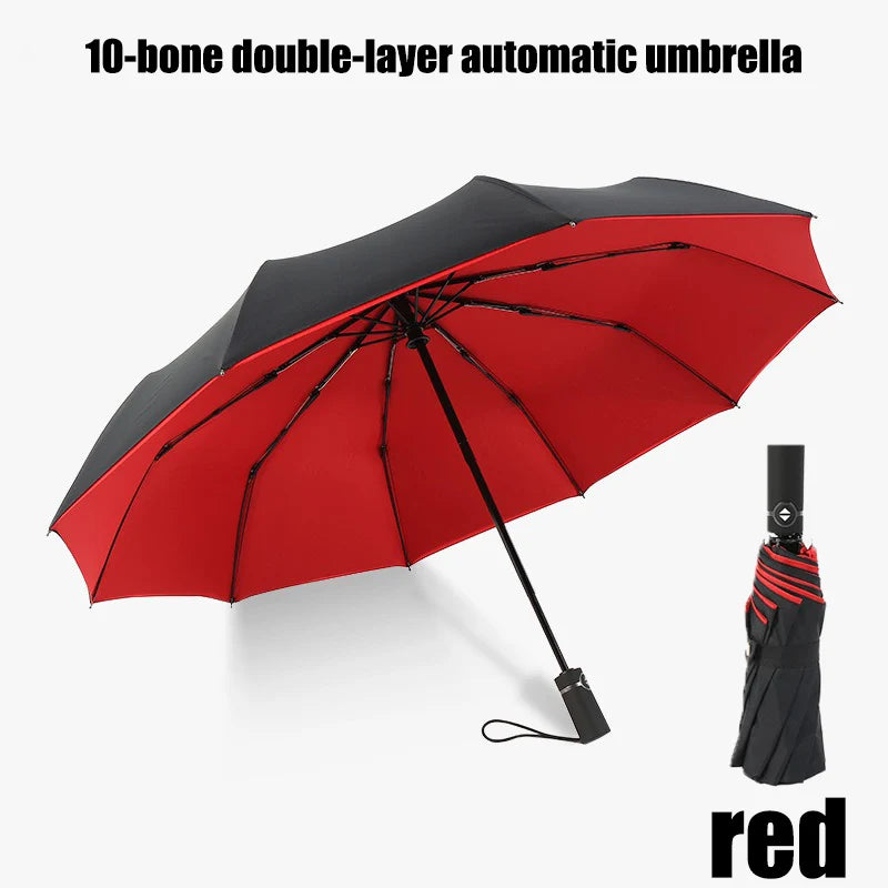 Automatic Windproof Folding Umbrella | 10 Rib Double Layer