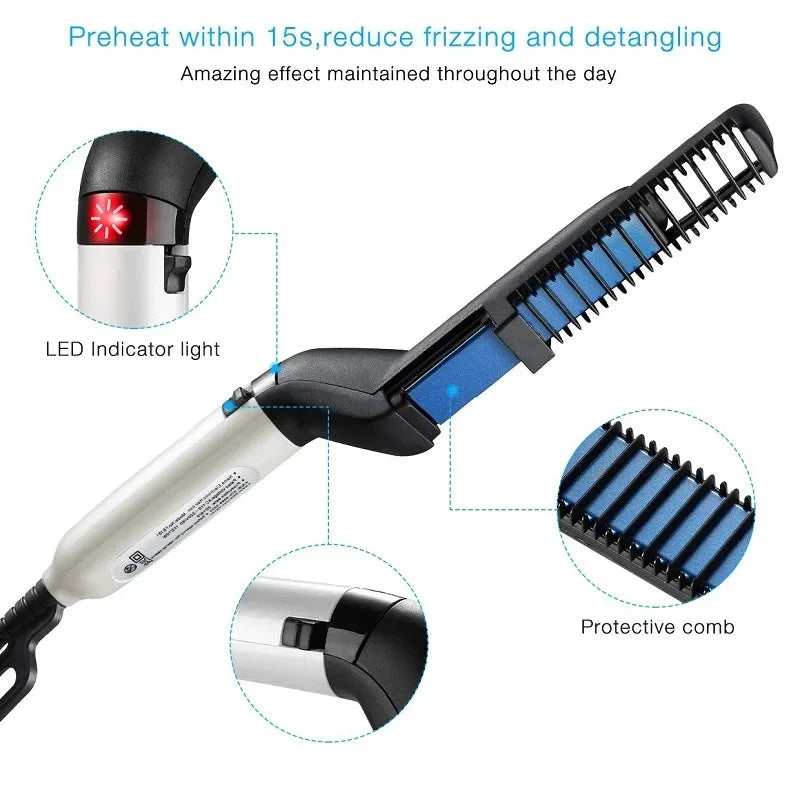 VamsLuna Electric Beard Straightener Brush for Men | Heat Comb