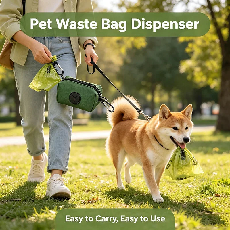 Canvas Dog Poop Bag Dispenser with Carabiner Clip Pet Waste Dispenser Peaceful Pleasures Health and Wellness