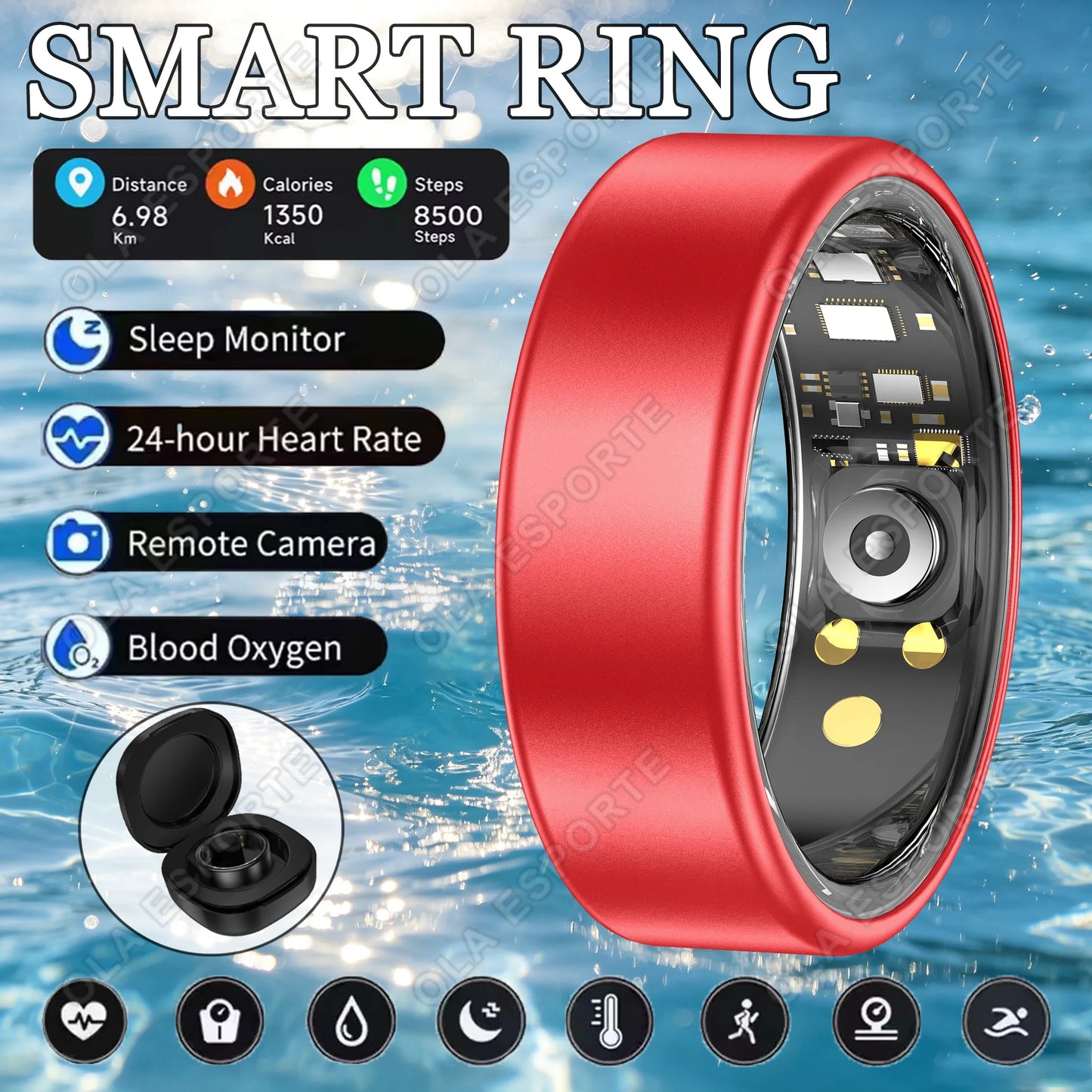 Smart Ring Blood Pressure Heart Rate Sleep Monitoring Smartring IP68 & 5ATM Waterproof Multi-sport Mode Smartring Man Women 2026 Peaceful Pleasures Health and Wellness Box Red 7