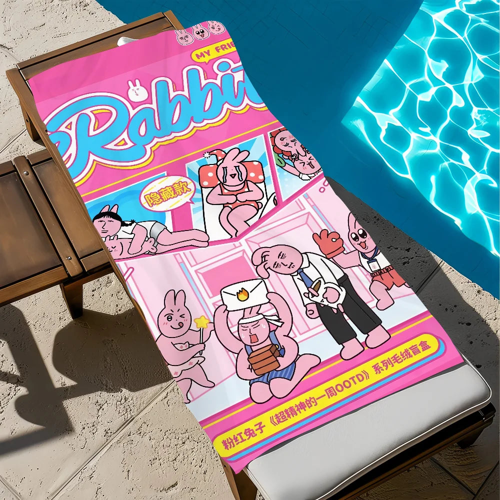 Pink Rabbit Quick-Dry Beach Towel | Soft Cartoon Pool Towel Quick-Dry Beach Towel Peaceful Pleasures Health and Wellness z4 STJ70x140CM