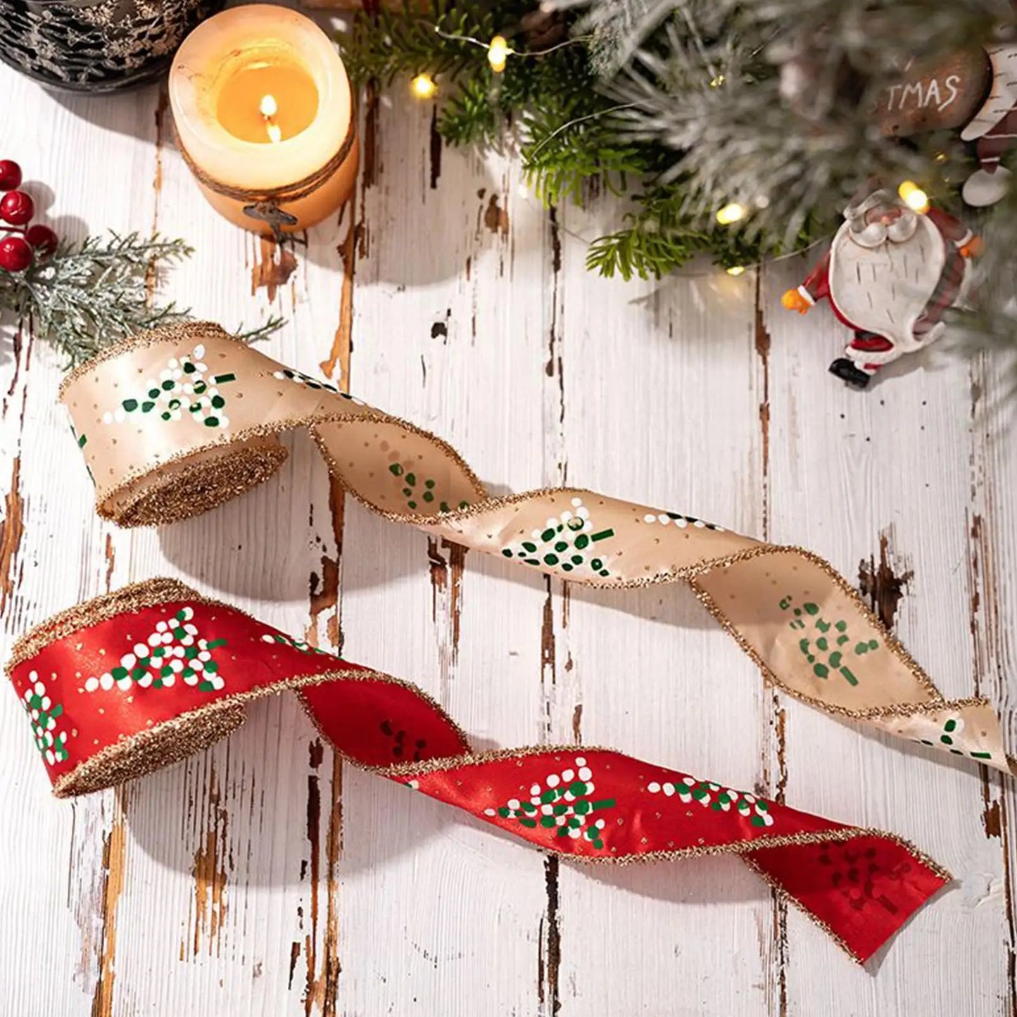 Christmas Wired Burlap Ribbon 2 Rolls – Holiday Craft & Tree Décor