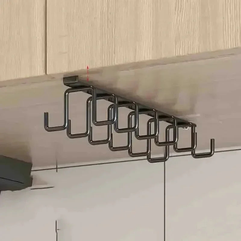 Hot Hole-free Kitchen Hook Rack, Iron Double-row Hook Hanging Rod, Kitchen Utensil Rack, Spoon and Shovel Rack, Wall Hanging Peaceful Pleasures Health and Wellness M Black