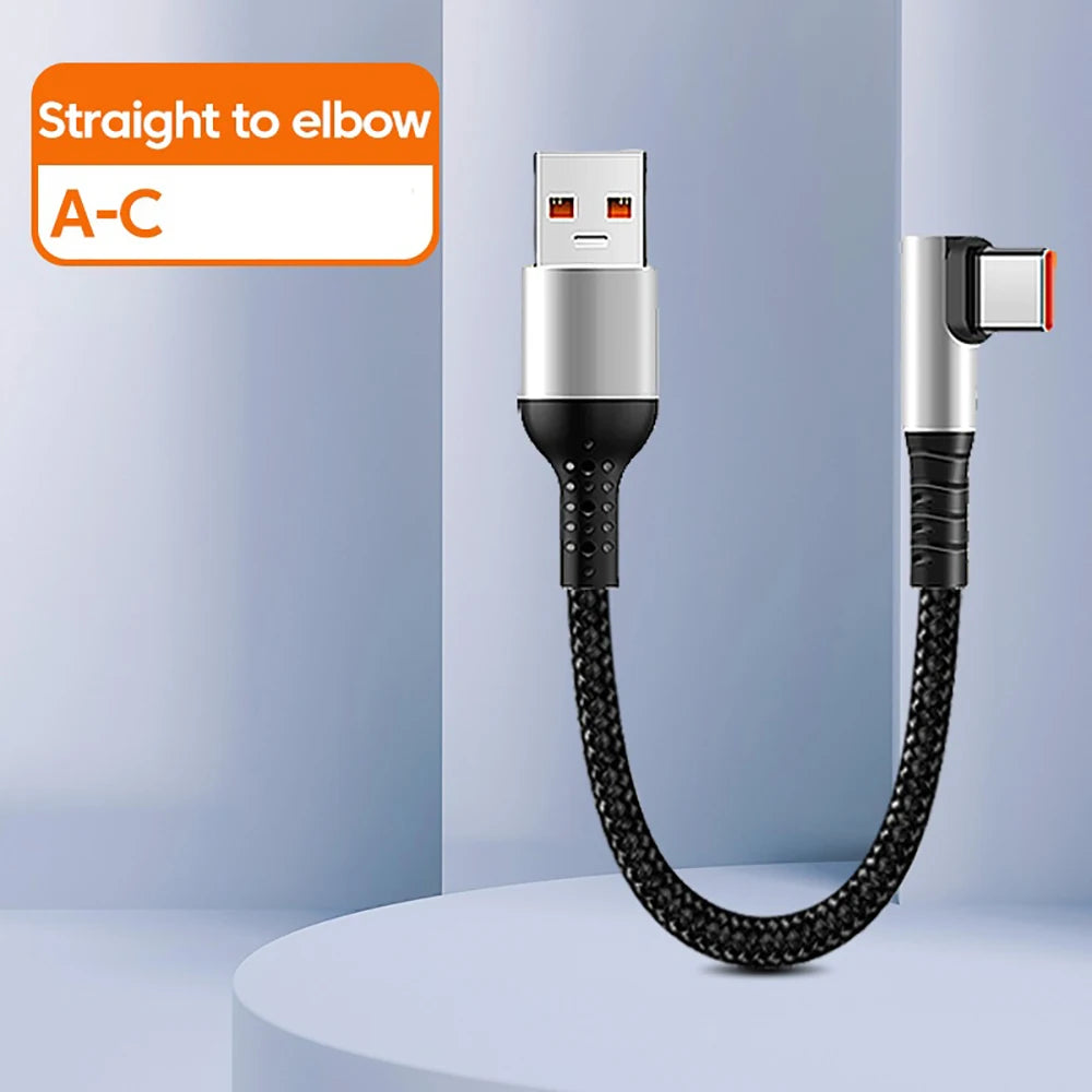 90° Elbow USB-C to USB-C Fast Charging Cable 25/50cm | 6A