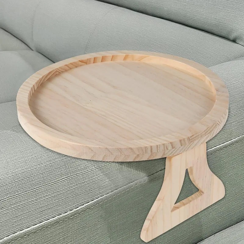 Wooden Sofa Armrest Tray Circular Clip Breakfast Home Use Foldable