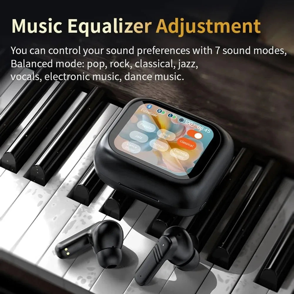 Bluetooth 5.4 Full Touch Screen Headphones Smart LCD in Ear Wireless in-Ear Earbuds Long Battery HD Call ANC Bluetooth Earphones Peaceful Pleasures Health and Wellness