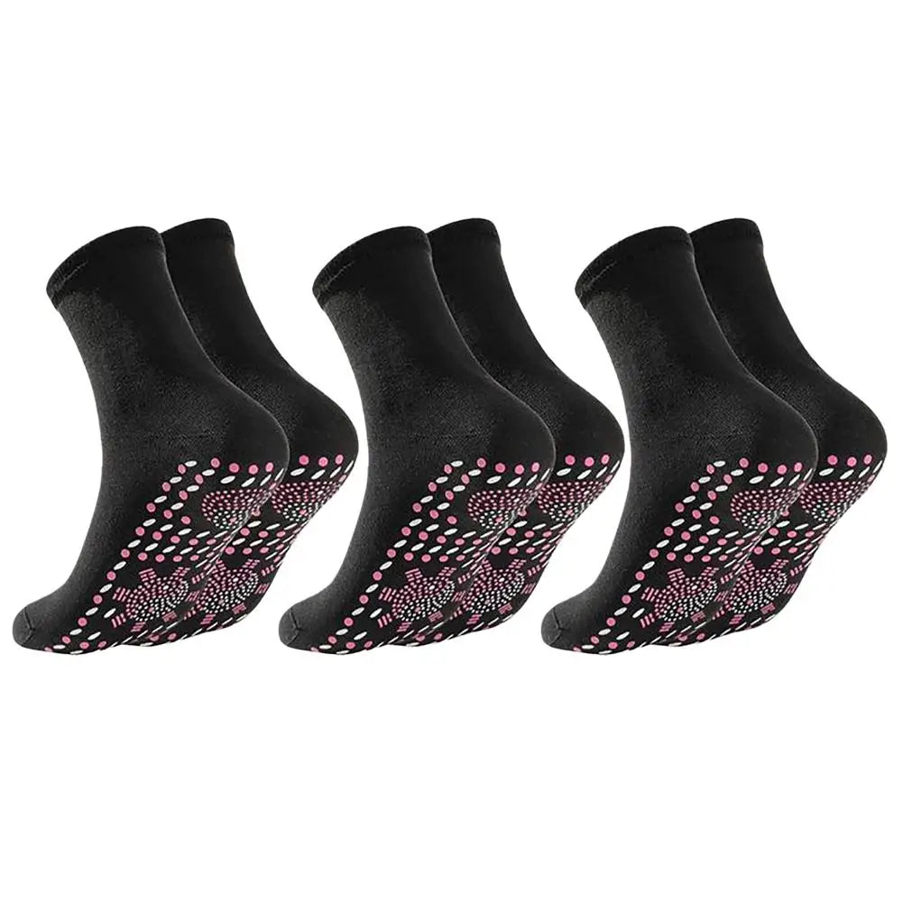3 Pairs Self-Heating Cotton Socks - Black Red White Tomalin Health Socks Mid-Tube Cold Resistant Sweat-Absorbing Massage Floor Peaceful Pleasures Health and Wellness Black3