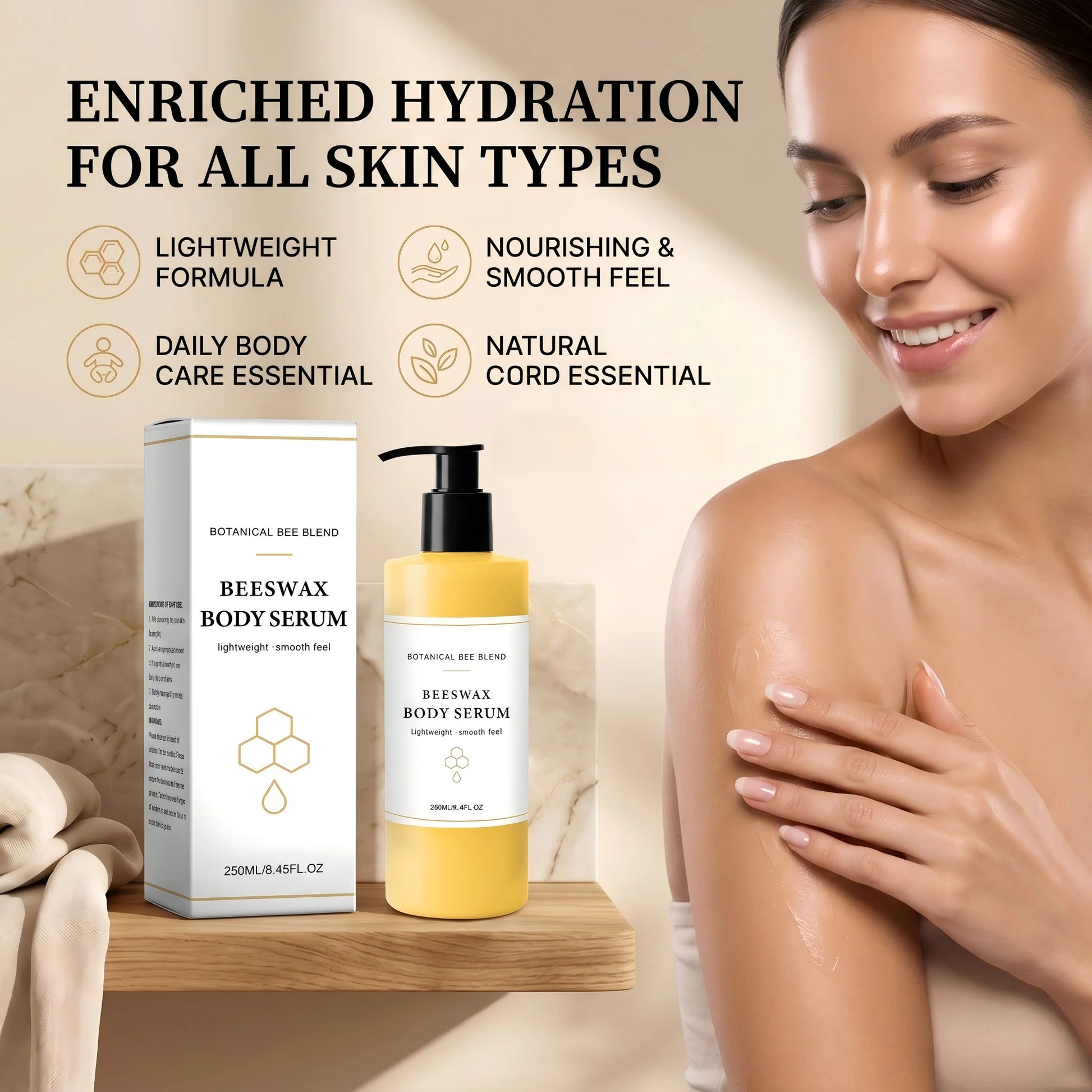 Beeswax Body Serum 250ml for Dry Skin, Nourishing Smooth Body Cream Firming Lifitng Skin Hydrating Serum Moisturizer Body Care Peaceful Pleasures Health and Wellness