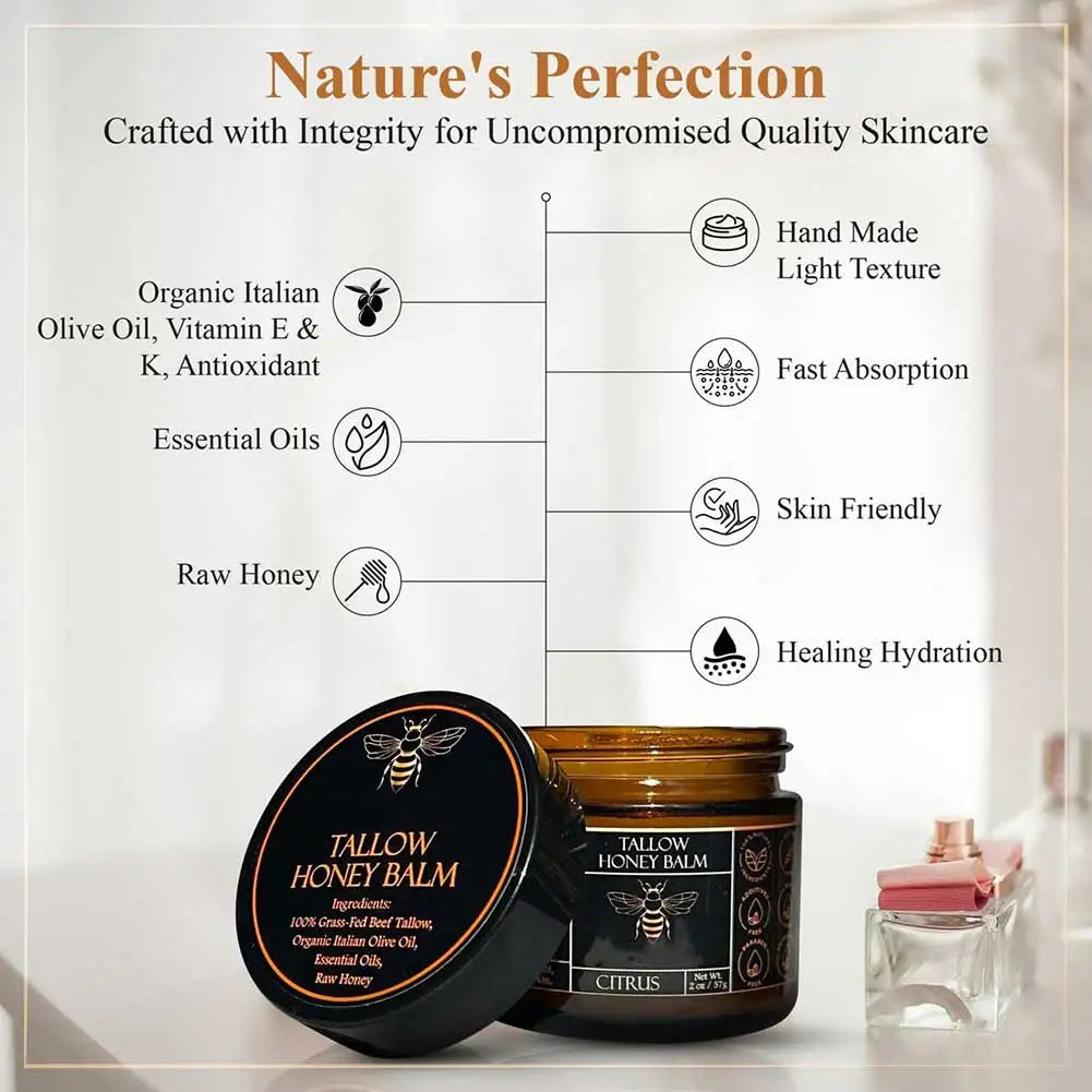 Grass-Fed Beef Tallow & Raw Honey Balm – Natural Moisturizer