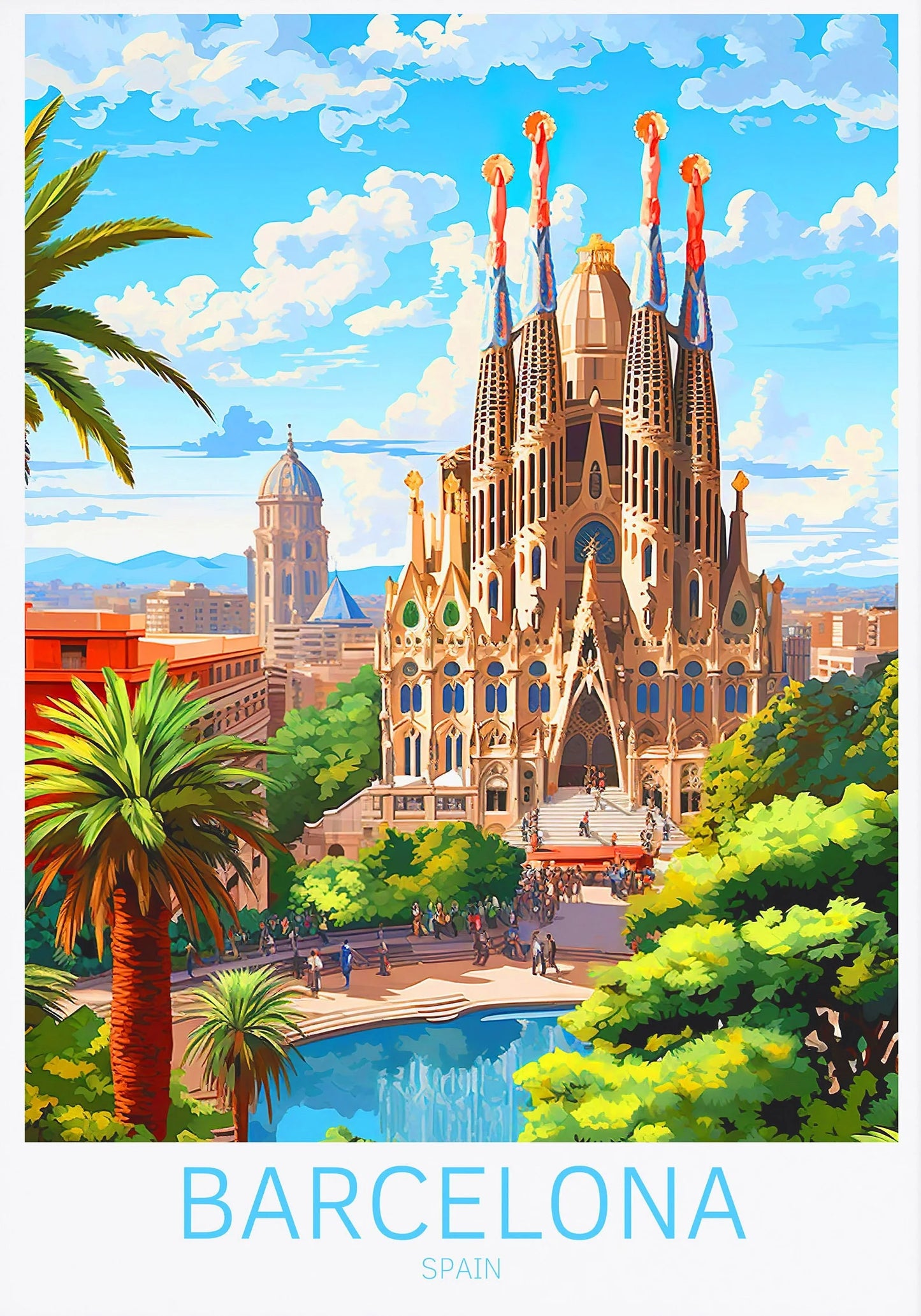 Spain Travel Poster Canvas Print | Barcelona Madrid Granada Wall Art