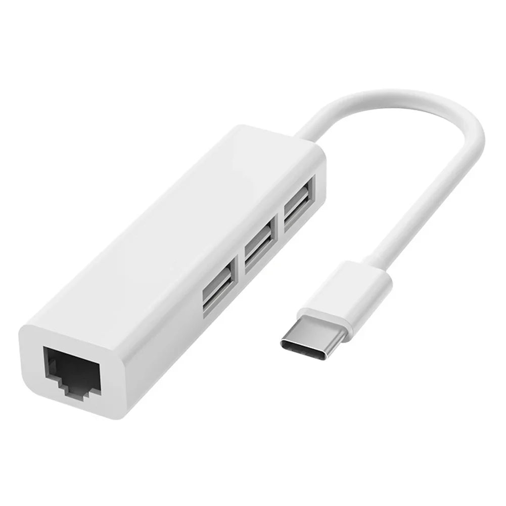 4-in-1 USB-C to RJ45 Ethernet Adapter + 3-Port USB 2.0 Hub