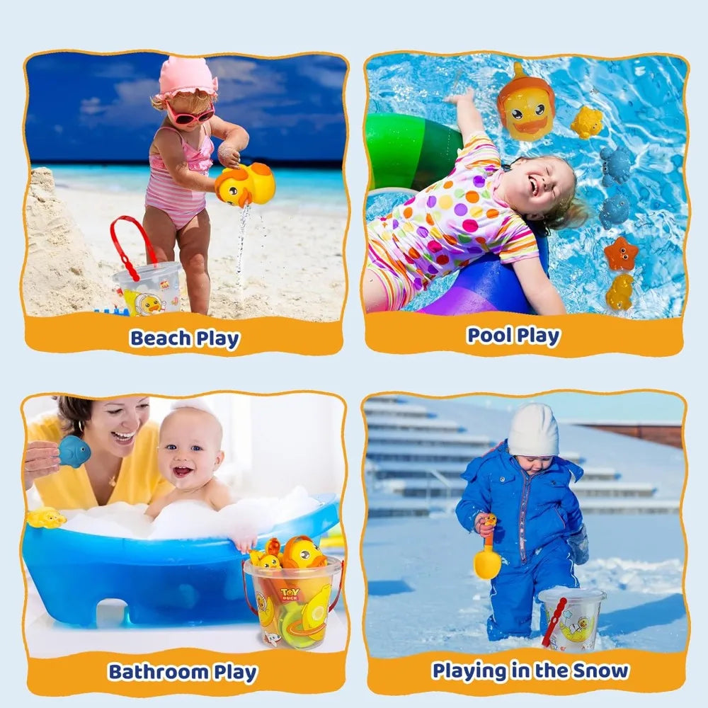 14-Piece Kids Duck Beach Sand Toy Set – Bucket, Shovel & Molds