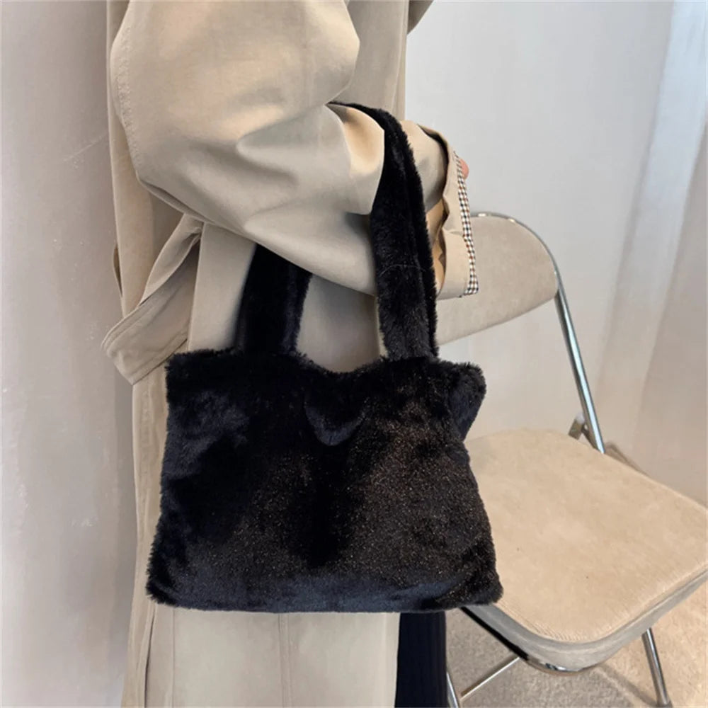 Soft Faux Fur Shoulder Bag Versatile Cute Tote Bag with Purses Female Handbags Women Fluffy Stylish Crossbody Small Square Bag Peaceful Pleasures Health and Wellness