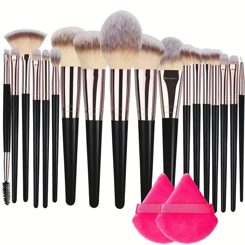 RUNTOIN Black Makeup Brush Set 3-20Pc | Kabuki Blending Brushes