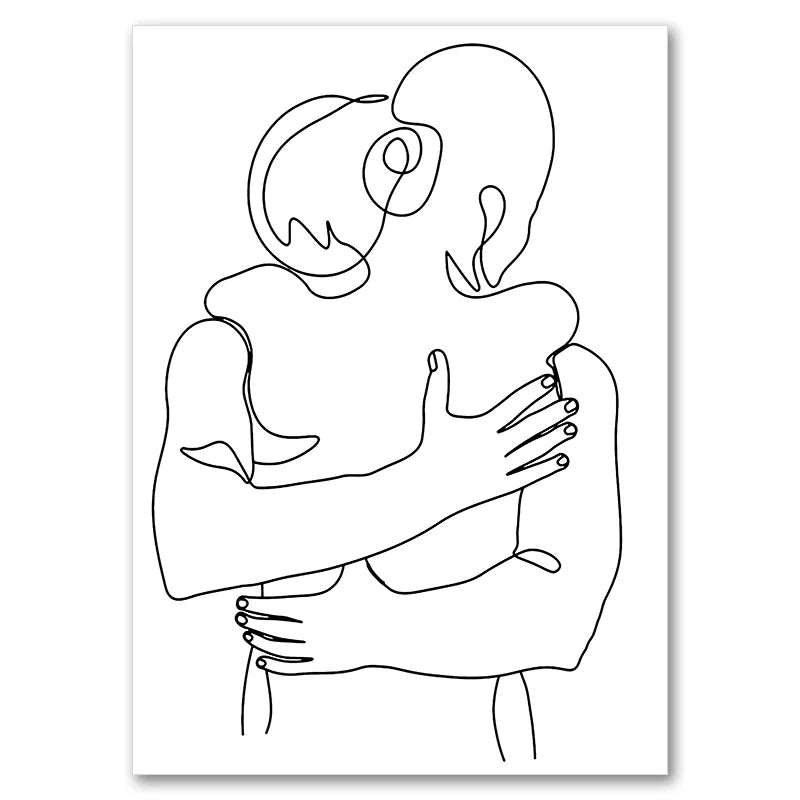 Line Drawing Couple Hand Love Kiss Wall Art Canvas Painting Nordic Posters And Prints Minimalist Wall Pictures For Living Roo Peaceful Pleasures Health and Wellness 9923-02 20x30cm Unframed