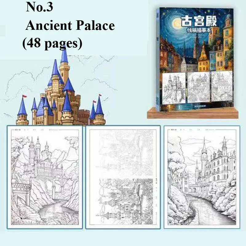 Landscape Line Art Tracing Coloring Book Scenery Sketch Drawing Pad