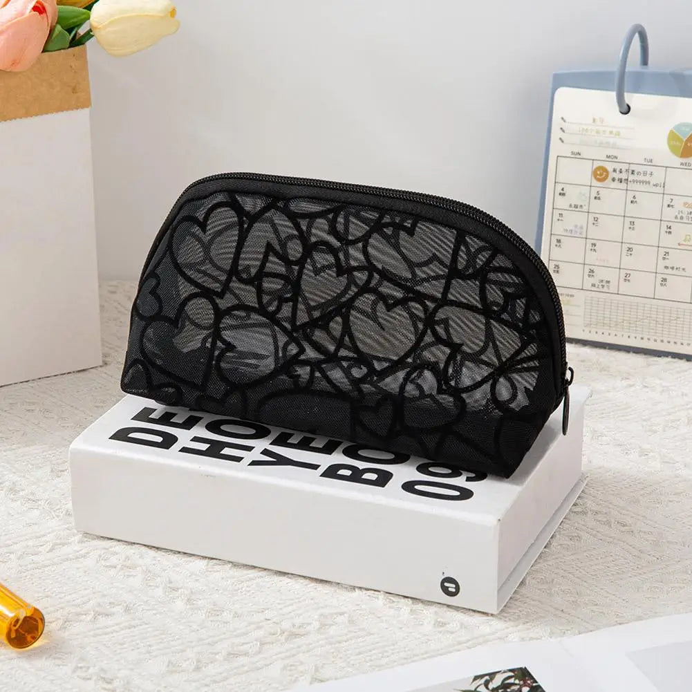Black Nylon Mesh Cosmetic Bag Transparent Makeup Pouch Travel Toiletry Organizer Multifunction Zipper Storage Bag For Women Peaceful Pleasures Health and Wellness