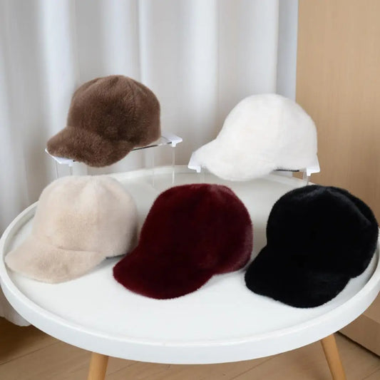 Women's Winter Plush Faux Fur Baseball Cap | Warm Duckbill Hat Winter Baseball Cap Oasis Select