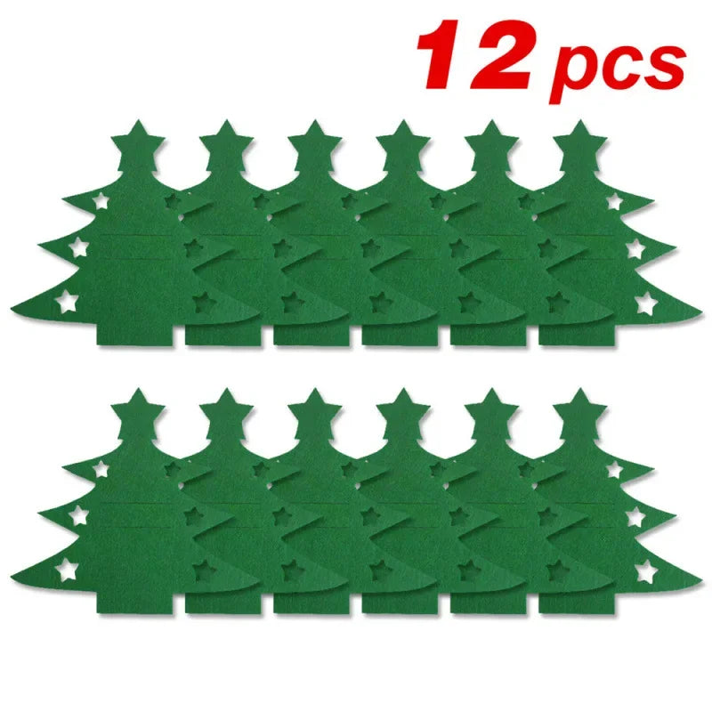 12pcs, Christmas Tree Placemats, Felt Fork and Spoon Bag Set, Suitable for Christmas and Other Holiday Party Table Decoration Peaceful Pleasures Health and Wellness 12pcs GREEN L