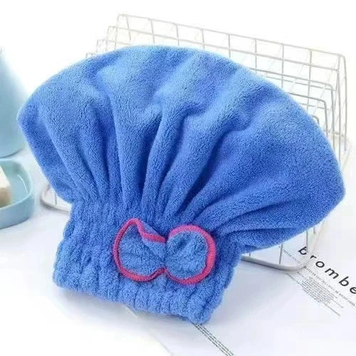 Microfibre Quick-Dry Hair Towel Wrap Cap with Bowknot | Women Hair Towel Wrap Cap Peaceful Pleasures Health and Wellness 1pc blue