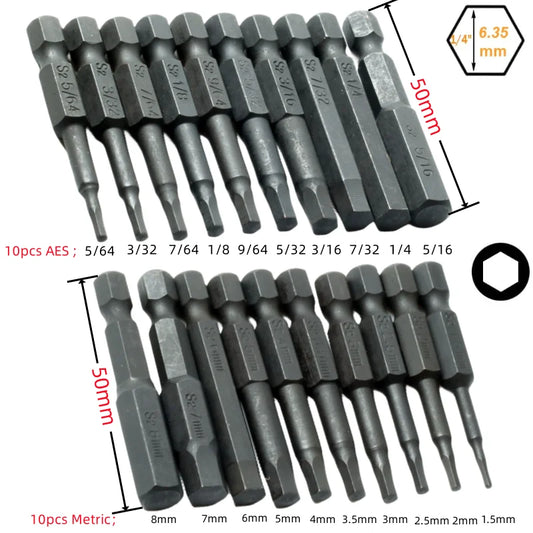 10-Pc Magnetic Hex Bit Set | SAE & Metric Allen Wrench Bits Peaceful Pleasures Health and Wellness 20pcs SAE Metric