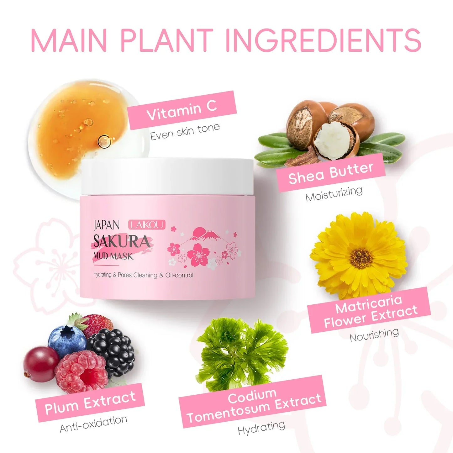 LAIKOU Sakura Clay Mask – Deep Cleanse & Brighten Peaceful Pleasures Health and Wellness