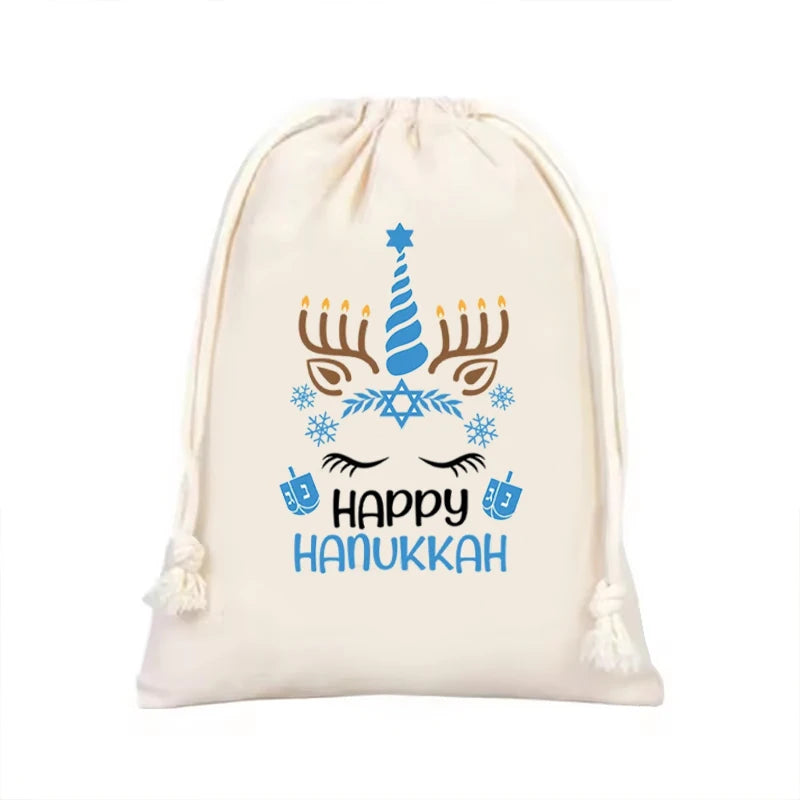 5pcs Hanukkah Drawstring Favor Bags | Chanukah Party Gift Bags