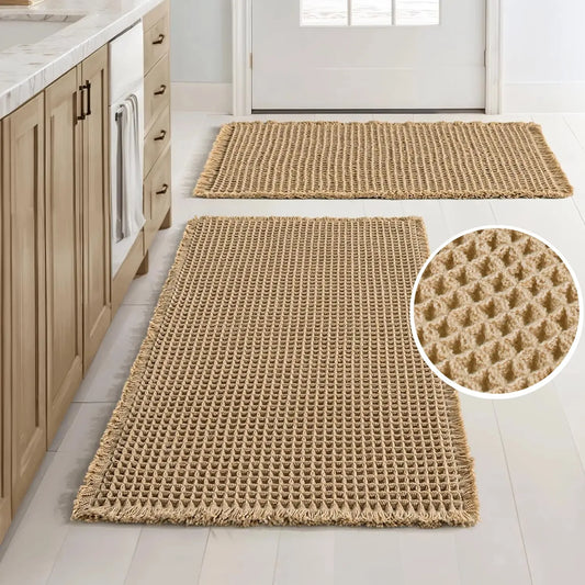 Waffle Bathroom Rugs Boho Bath Rugs Non Slip Washable Absorbent Bath Mats Ultra Soft Shower Mat for Bathroom Floor Tub Carpet Peaceful Pleasures Health and Wellness