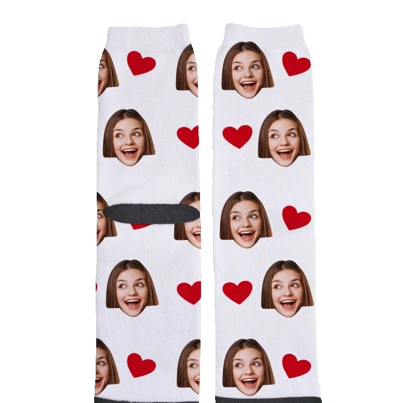 Custom Face Socks Personalized Photo Socks Customizable Funny Socks with Your Picture Two Sizes Available Unique Gift for Couple Peaceful Pleasures Health and Wellness White M