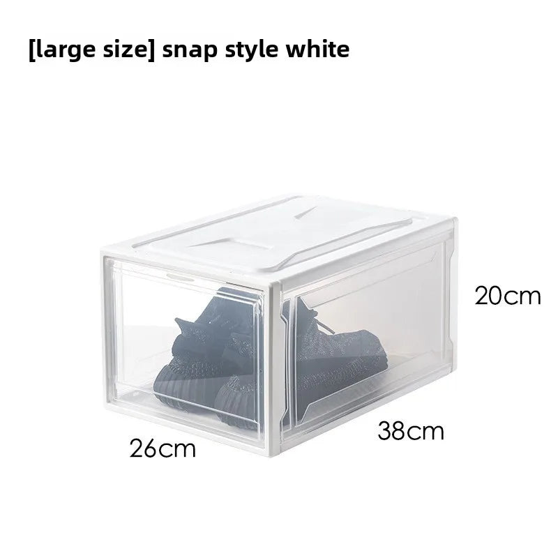 ‌Transparent Assembly Sneaker Organizer Flip Top Basketball Shoe Display Box Showcase Collectibles Unisex Home Décor Essential Peaceful Pleasures Health and Wellness L White