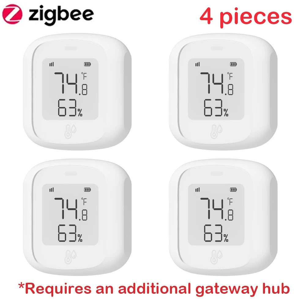Tuya ZigBee / WIFI Temperature And Humidity Sensor LED Screen Smart Home Linkage Thermo-hygrome Google Home Alexa Voice Control Peaceful Pleasures Health and Wellness ZigBee 4 pieces