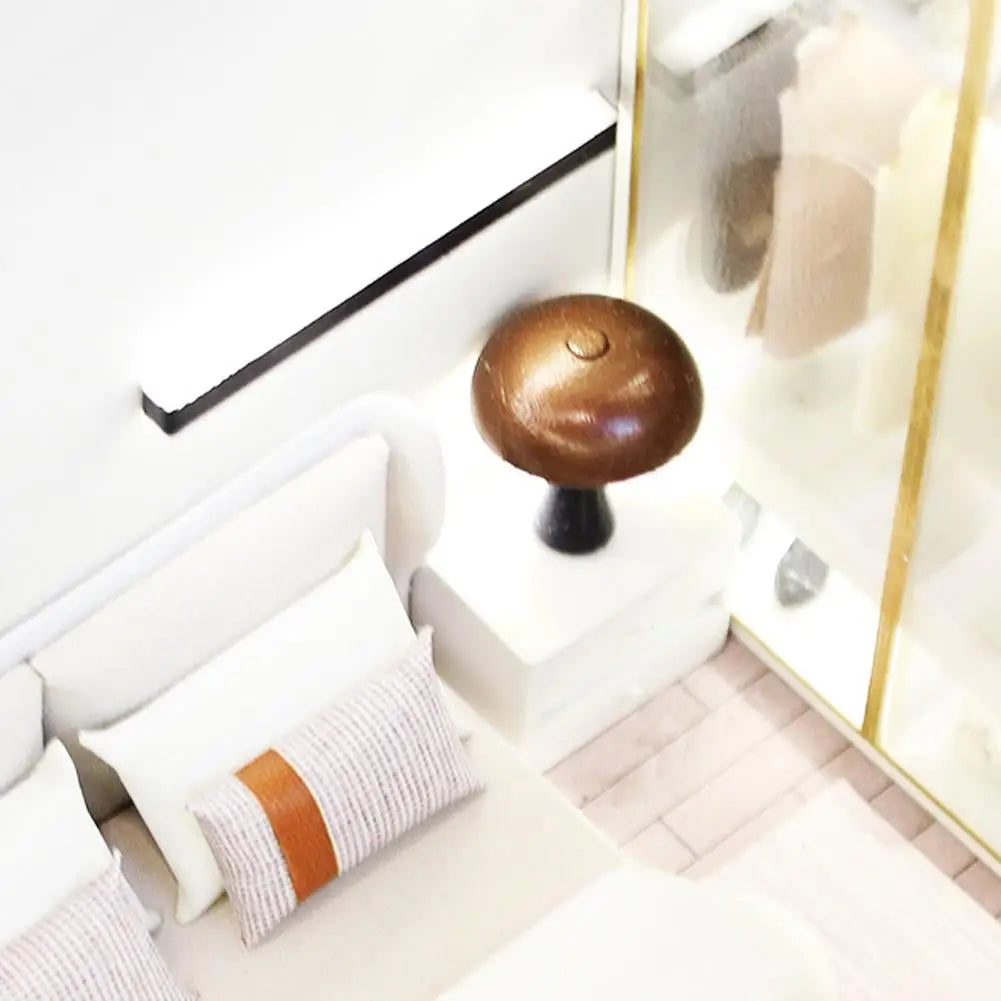 Bedroom Miniature Double Bed Beddings Cream Furniture Decoration