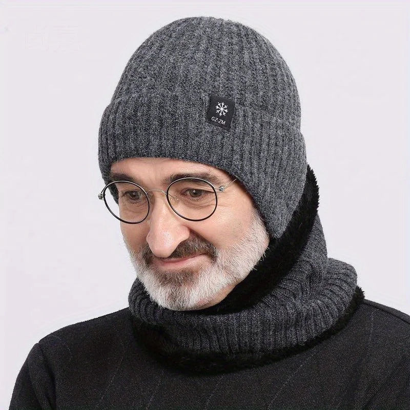 Men's Faux Fur Lined Beanie with Ear Flaps | Winter Knit Hat