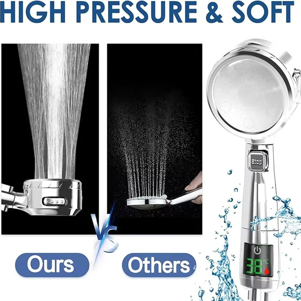 High Pressure Handheld Shower Head with LED Temp Display