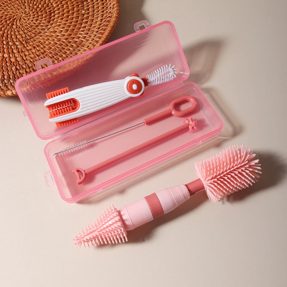 4-in-1 Baby Bottle Cleaning Set | Silicone & Straw Brushes