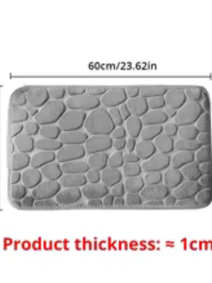 Pebble Embossed Floor Mat Bathroom Sponge Non Slip Water Absorbent Rug Household Dirt Resistant Easy Clean Cobblestone Bath Mat Peaceful Pleasures Health and Wellness Grey 400MMx600MM
