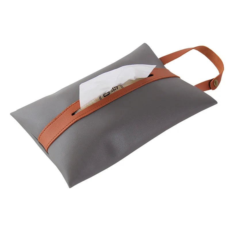 Leather Car Tissue Box Holder – Hanging Decorative Cover Car Tissue Box Cover Peaceful Pleasures Health and Wellness GRAY