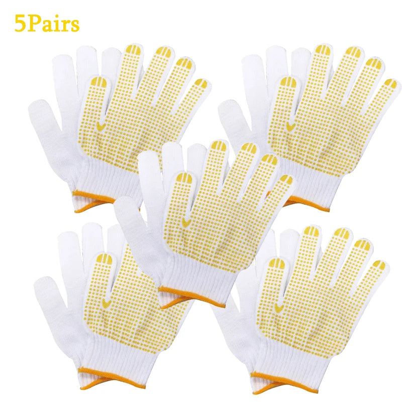 1/3/5 Pairs Work Gloves With Anti Slip Grip, PVC Dots Safety Cotton Protection ,For Painter, Mechanic Industrial Construction Peaceful Pleasures Health and Wellness Yellow 5Pairs