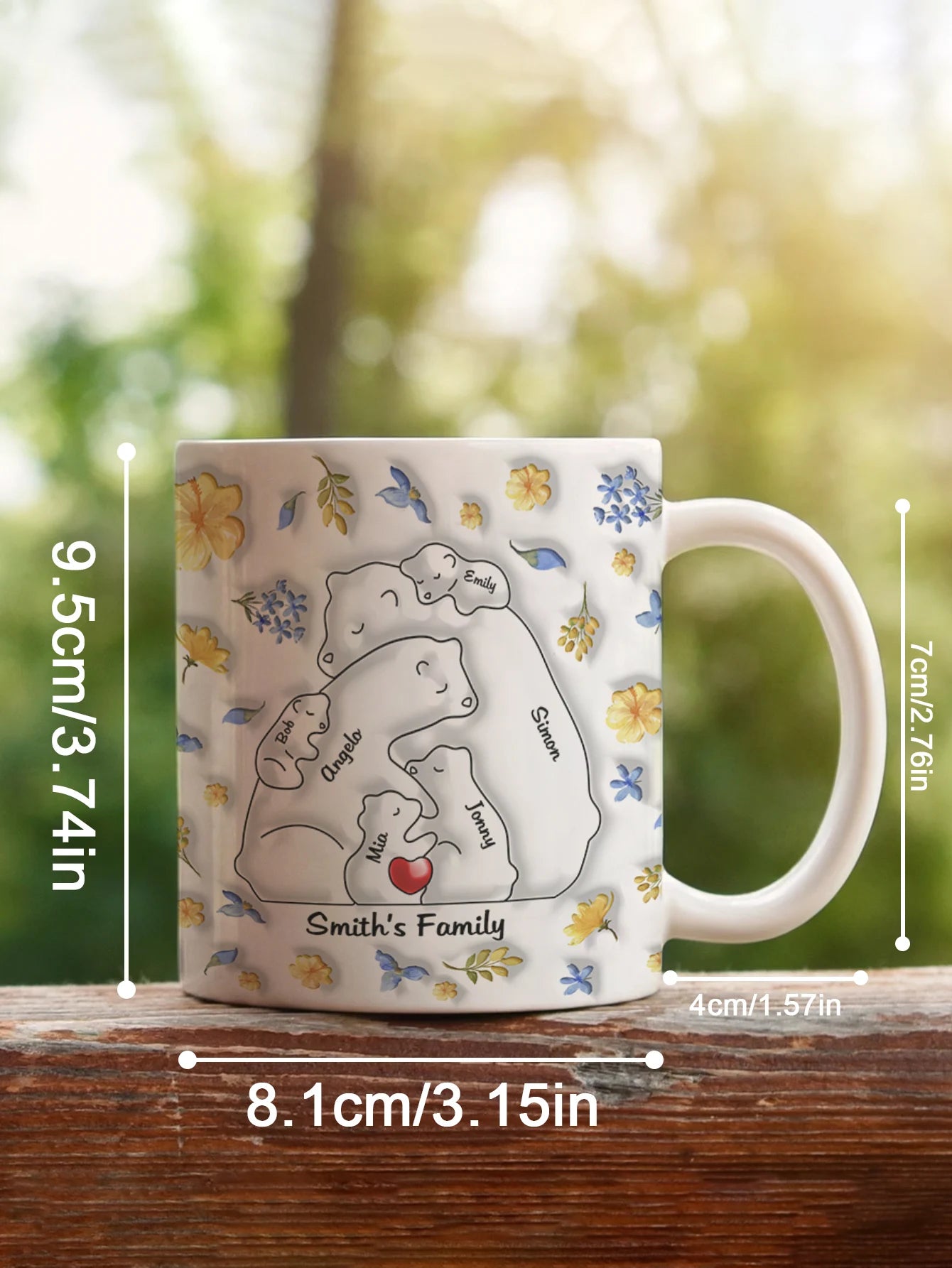 Custom Bear Family Name Mug 11oz Personalized Names Coffee Cup 3D Inflated Effect Gift for Mom Dad Couple Wedding Peaceful Pleasures Health and Wellness