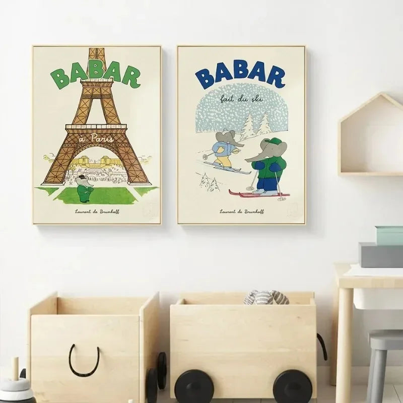 Cartoon Elephant Family Car Cute Yoga Anime Poster and Prints Canvas Printing Wall Art Picture for Kids Room Nursery Decoration Peaceful Pleasures Health and Wellness