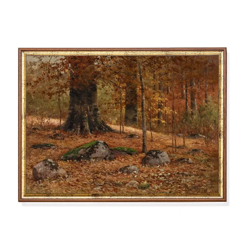 Autumn Forest Gold Trees Vintage Moody Canvas Wall Art Print
