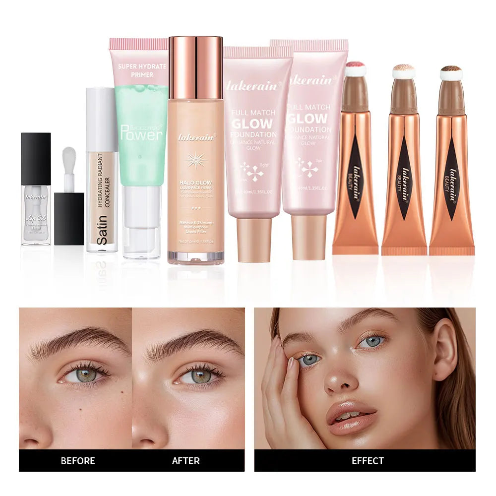 Makeup Set Beginner Kit Foundation Base Moisturizing Concealer Moisture Lip Gloss Highlighter Stick & Blush Face Makeup Sets Gif Peaceful Pleasures Health and Wellness