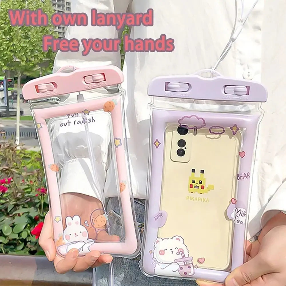 Waterproof Cartoon Rabbit Phone Bag with Lanyard | PVC Pouch