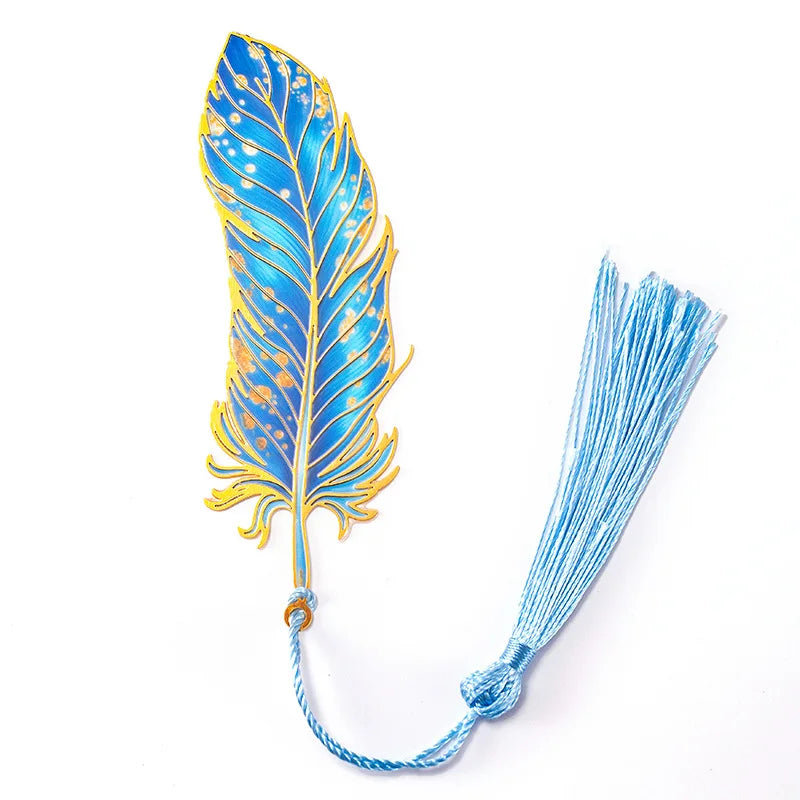1pc Retro feather bookmarks metal bookmarks book lovers creative gifts reading accessories and stationery decorations Peaceful Pleasures Health and Wellness Blue Feather