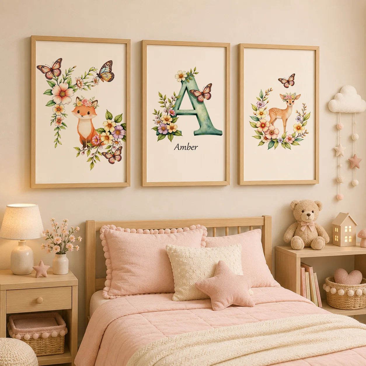 Custom Name Nursery Canvas Wall Art – Animals & Wildflowers Personalized Canvas Print Peaceful Pleasures Health and Wellness