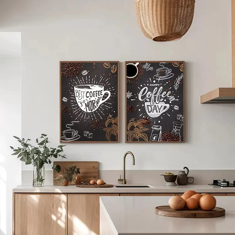 Nordic Coffee Canvas Wall Art | Café Kitchen Chalkboard Print