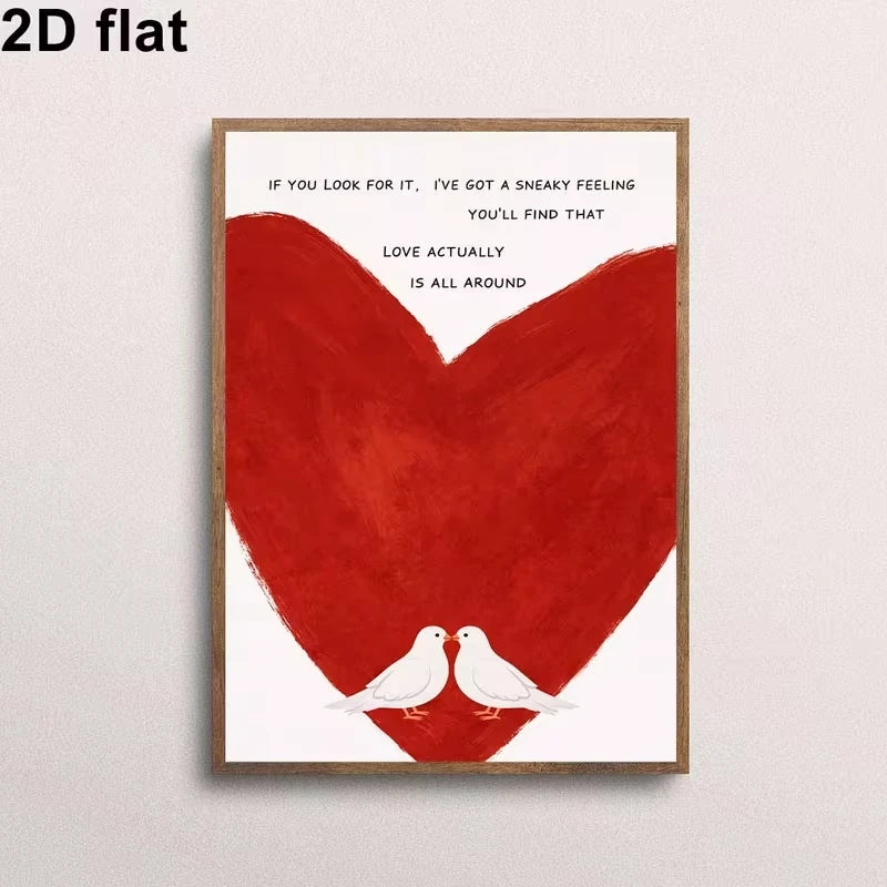 Retro Love Quotes & Doves Romantic Canvas Wall Art Print