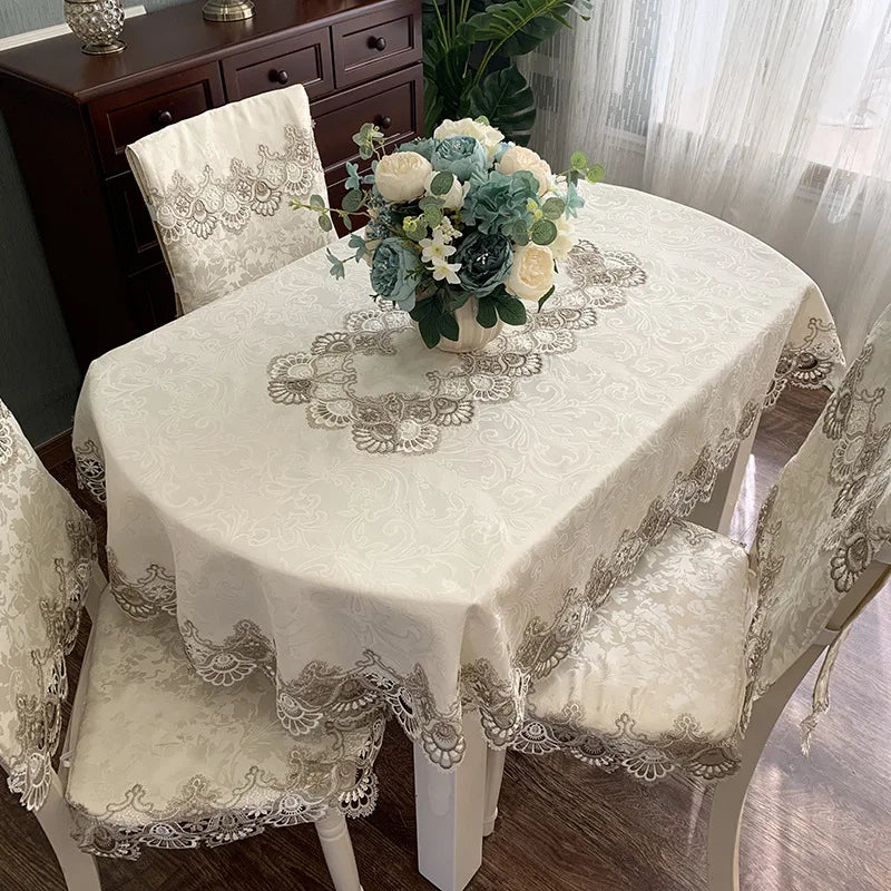 Battilo Oval Macrame Embroidered Lace Tablecloth | Floral Cover