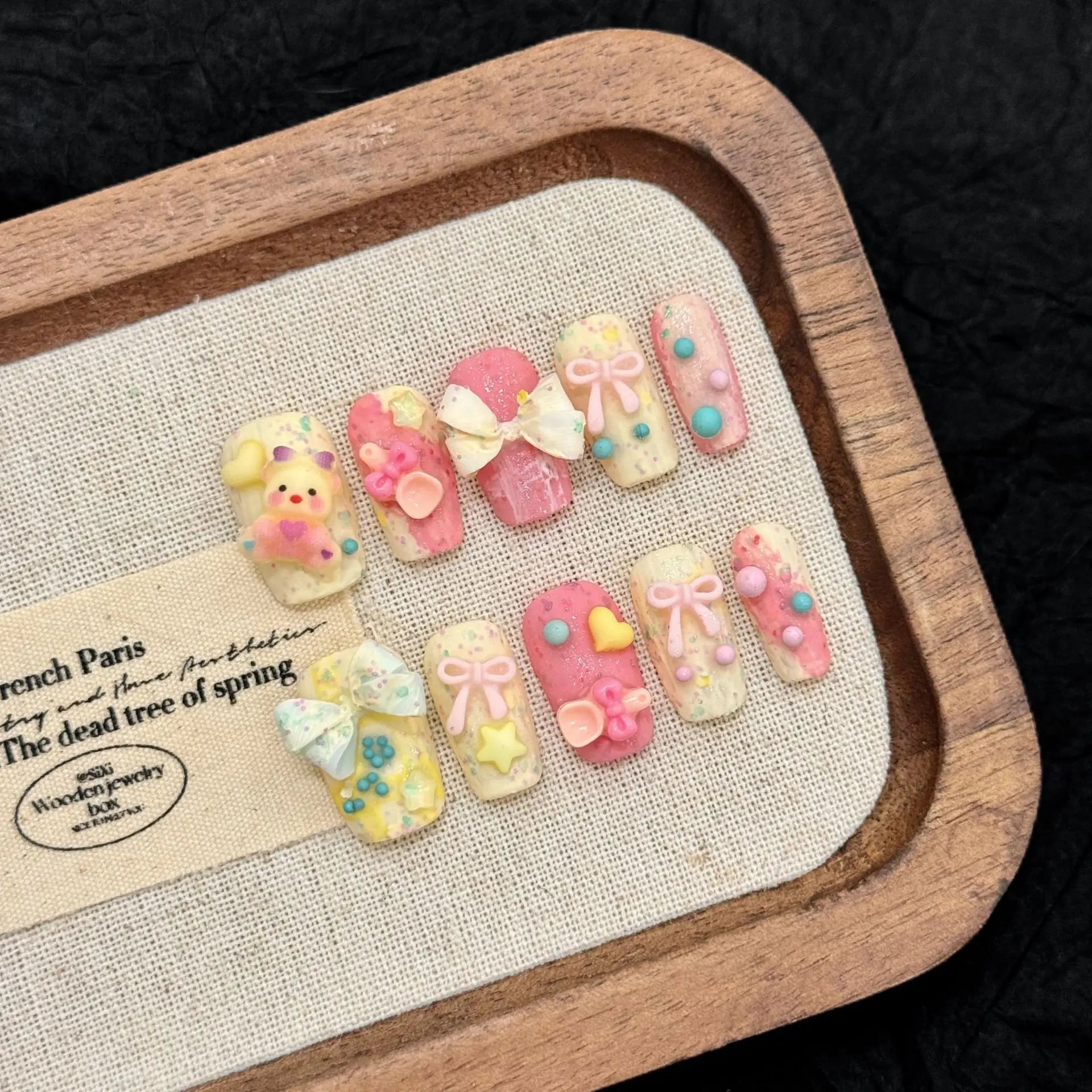 10pcs Handmade Pink Press on Nails Sweet Cute Strawberry Bow Decor Fake Nail Tips Wearable 3D Cute Rabbit Korean False Nails Peaceful Pleasures Health and Wellness